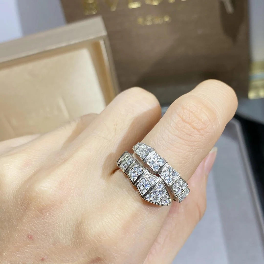 [BV]SERPENTI RING SILVER DIAMOND PAVED