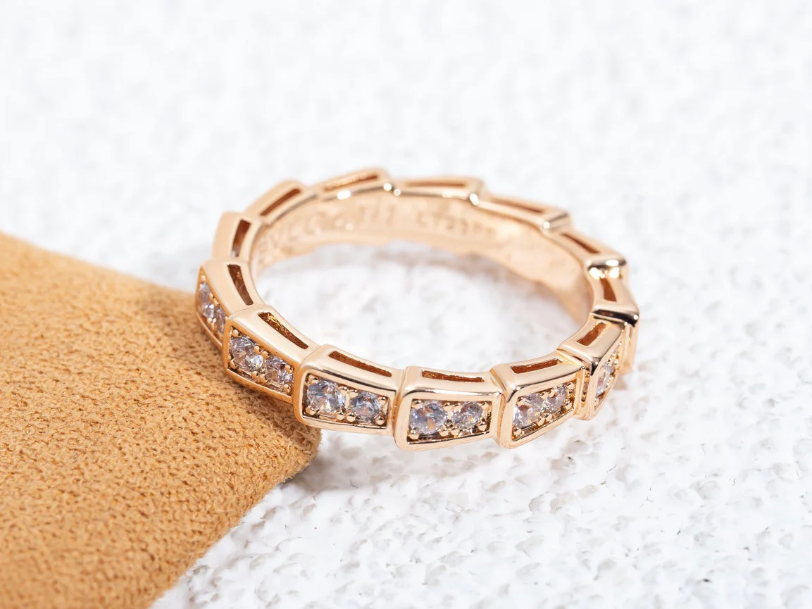 [BV]SERPENTI RING PINK GOLD DIAMOND PAVED 3MM
