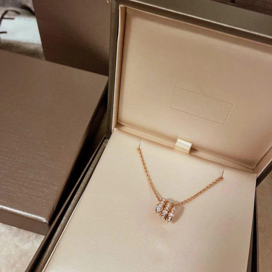 [BV]SERPENTI PINK GOLD NECKLACE DOUBLE RING DIAMOND