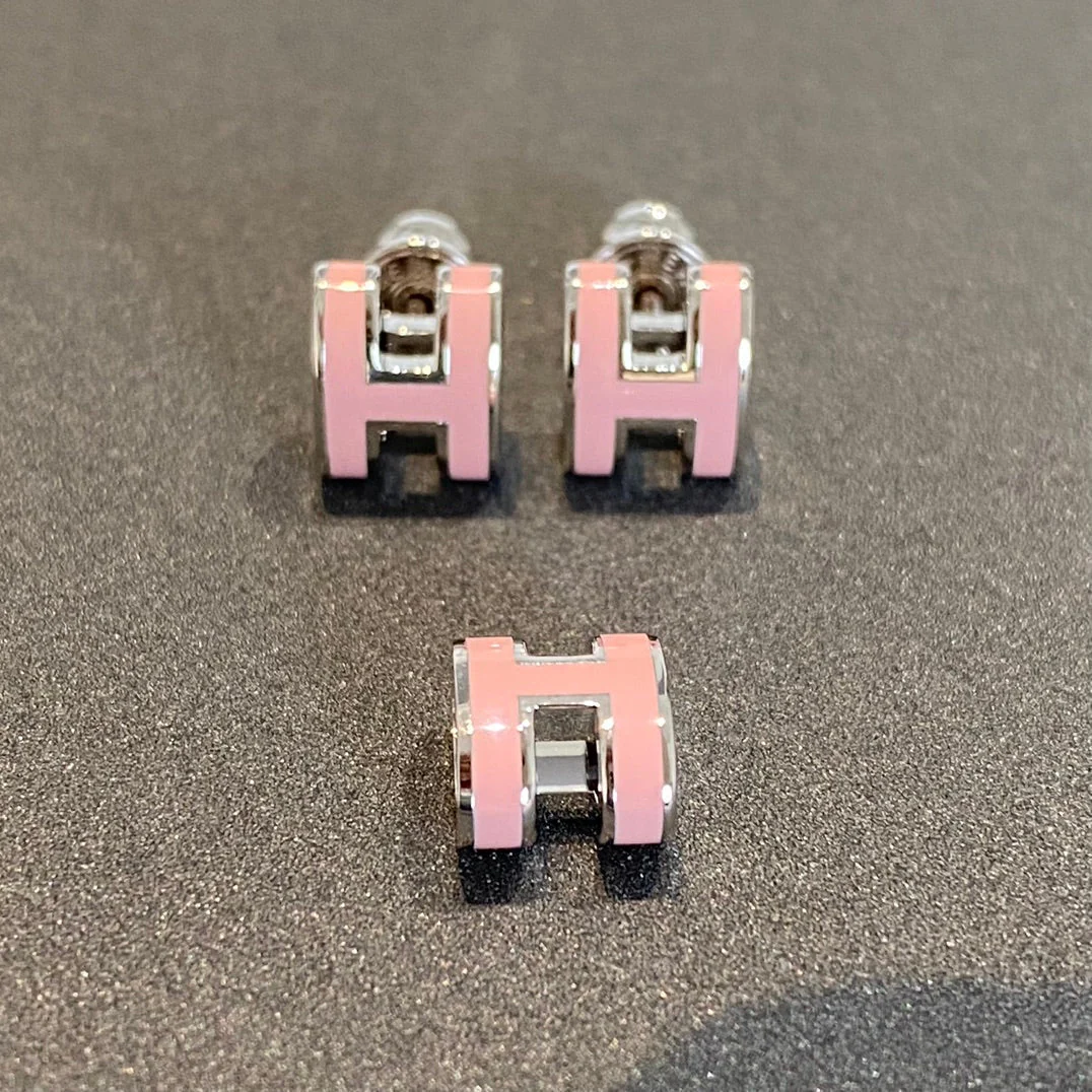 [Hmes]MINI POP H SILVER EARRINGS PINK