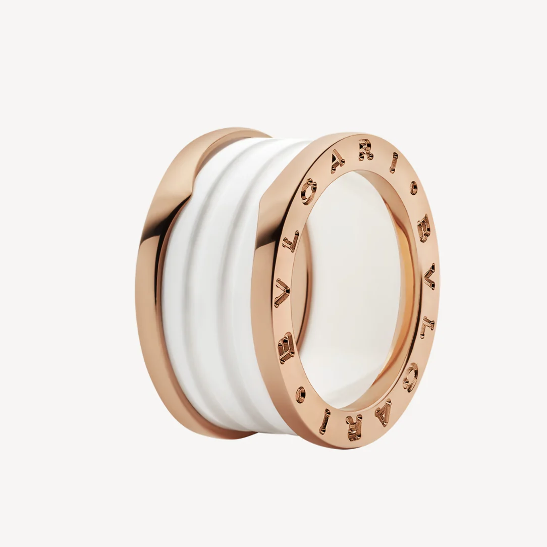 [BV]ZERO 1 FOUR-BAND LOOPS AND WHITE CERAMIC SPIRAL PINK GOLD RING
