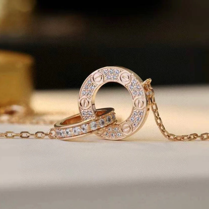 [CT]LOVE 7.6MM NECKLACE ROSE GOLD AND SILVER  FULL DIAMOND