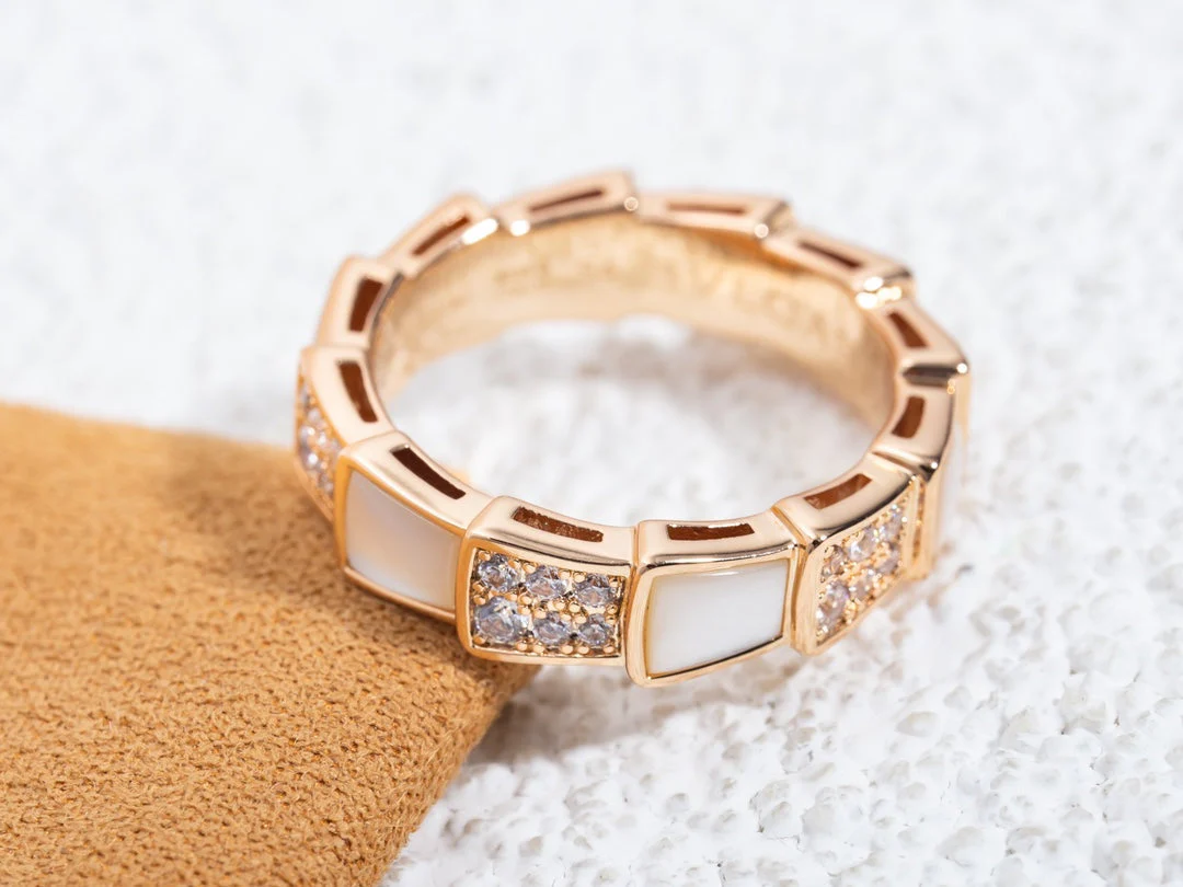 [BV]SERPENTI RING PINK GOLD MOP DIAMOND PAVED 4MM