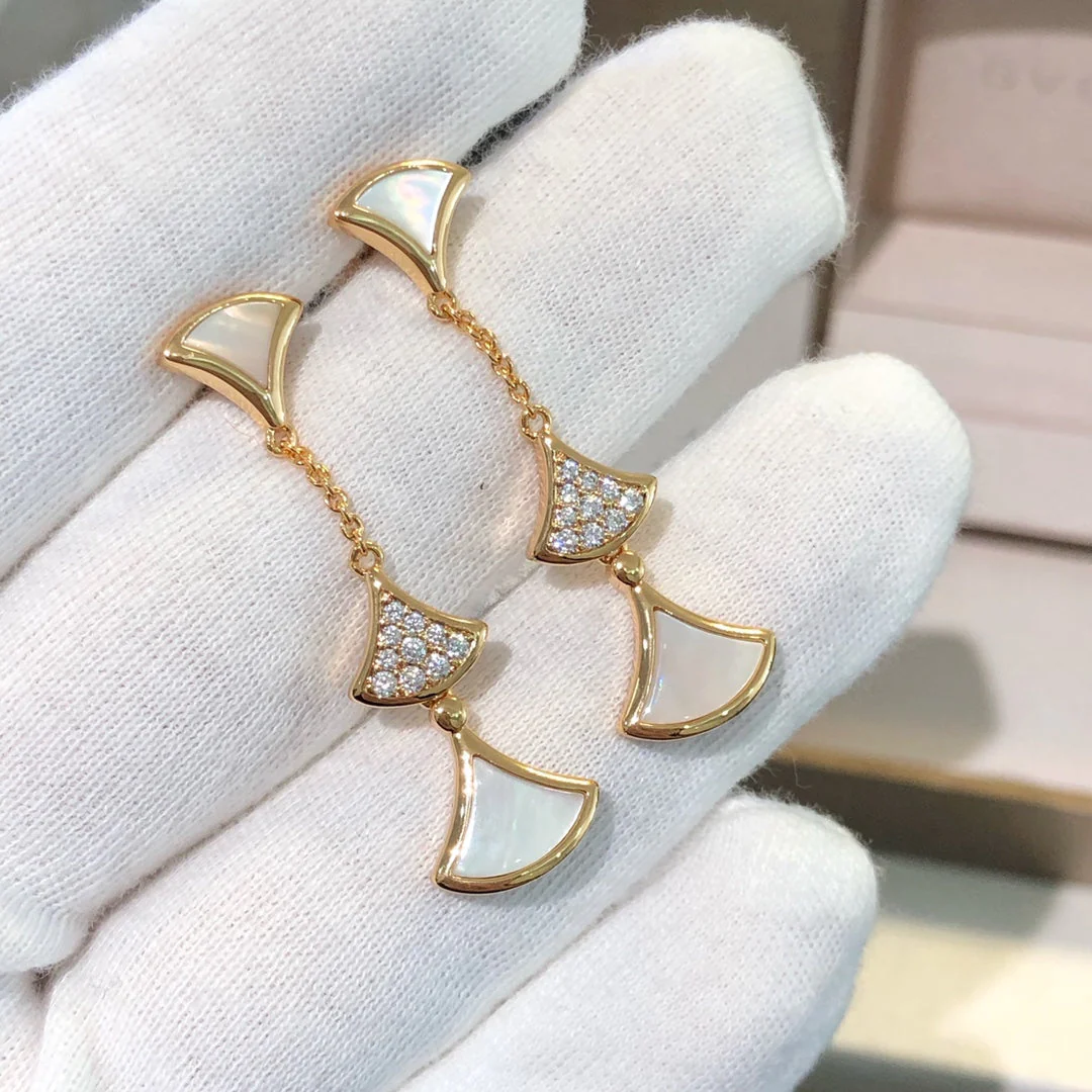 [BV]DREAM EARRINGS 3 MOTIFS DIAMOND MOP PINK GOLD