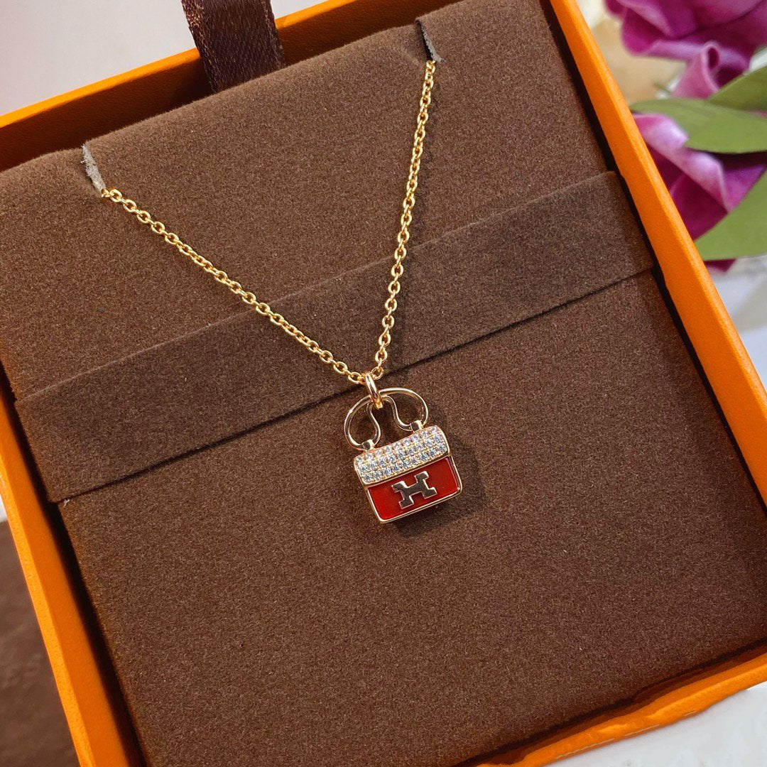 [Hmes]CONSTANCE RED PEDANT PINK GOLD NECKLACE