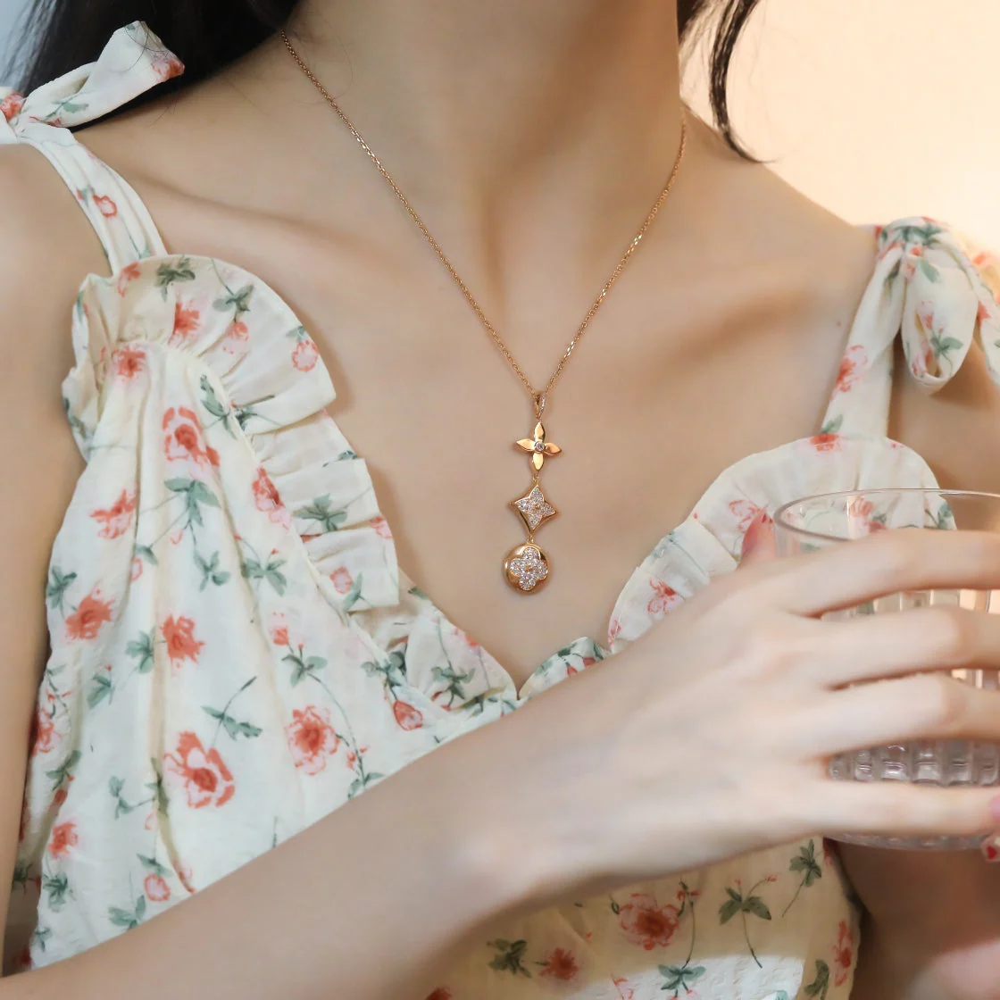 [Loui]STAR AND SUN DIAMOND PINK GOLD NECKLACE