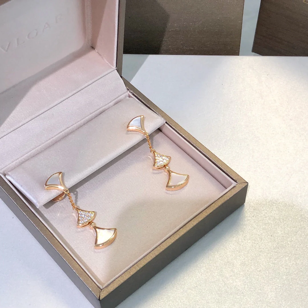[BV]DREAM EARRINGS 3 MOTIFS DIAMOND MOP PINK GOLD