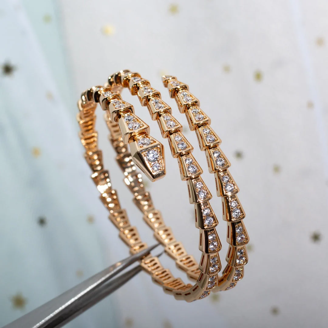 [BV]SERPENTI BRACELET PINK GOLD DIAMOND DOUBLE ROW
