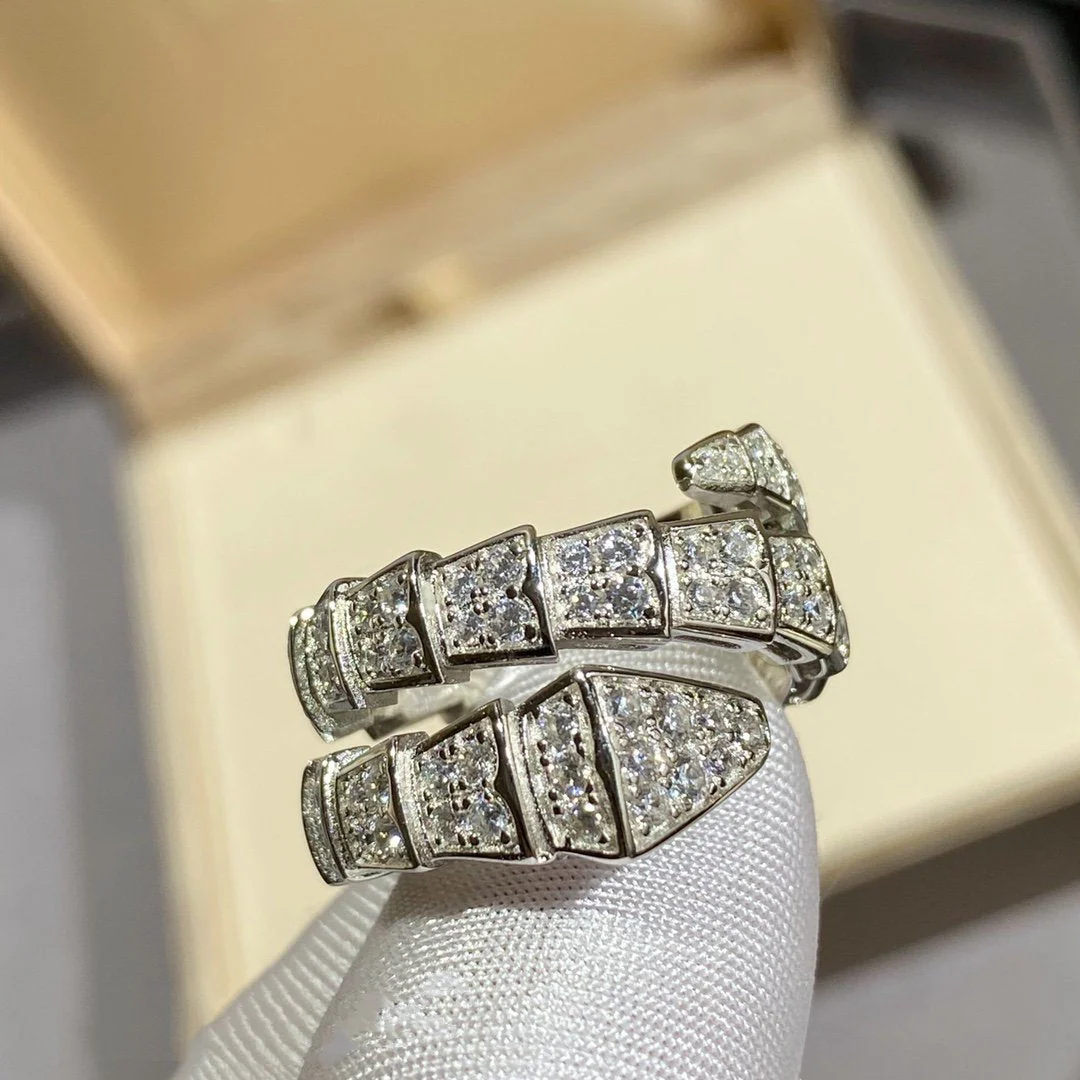[BV]SERPENTI DOUBLE RING SILVER DIAMOND PAVED
