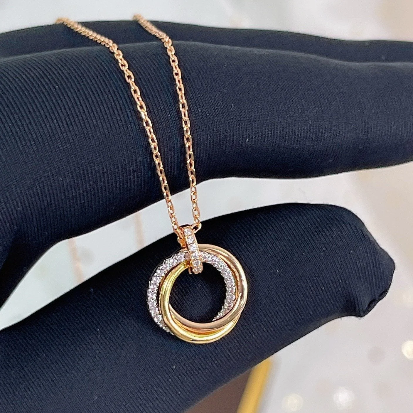 [CT]TRINITY NECKLACE SILVER GOLD PINK GOLD DIAMONDS