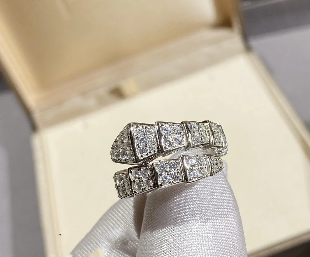 [BV]SERPENTI RING SILVER DIAMOND PAVED