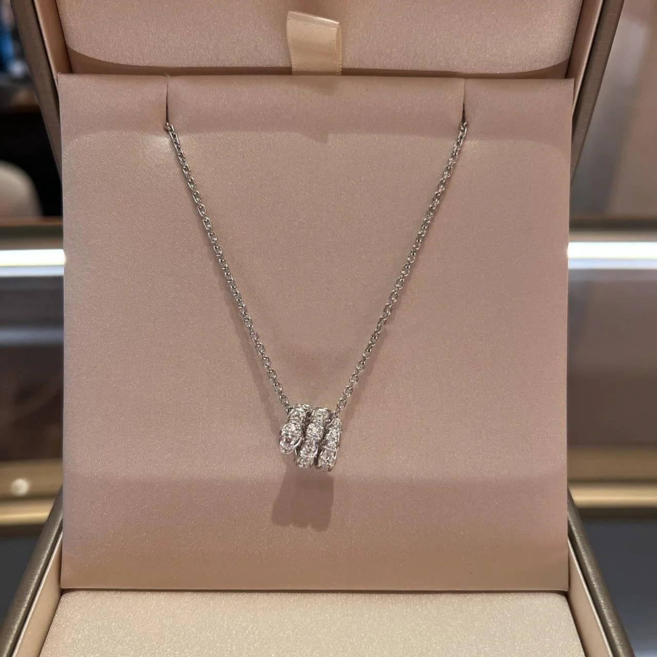 [BV]SERPENTI SILVER NECKLACE DOUBLE RING DIAMOND