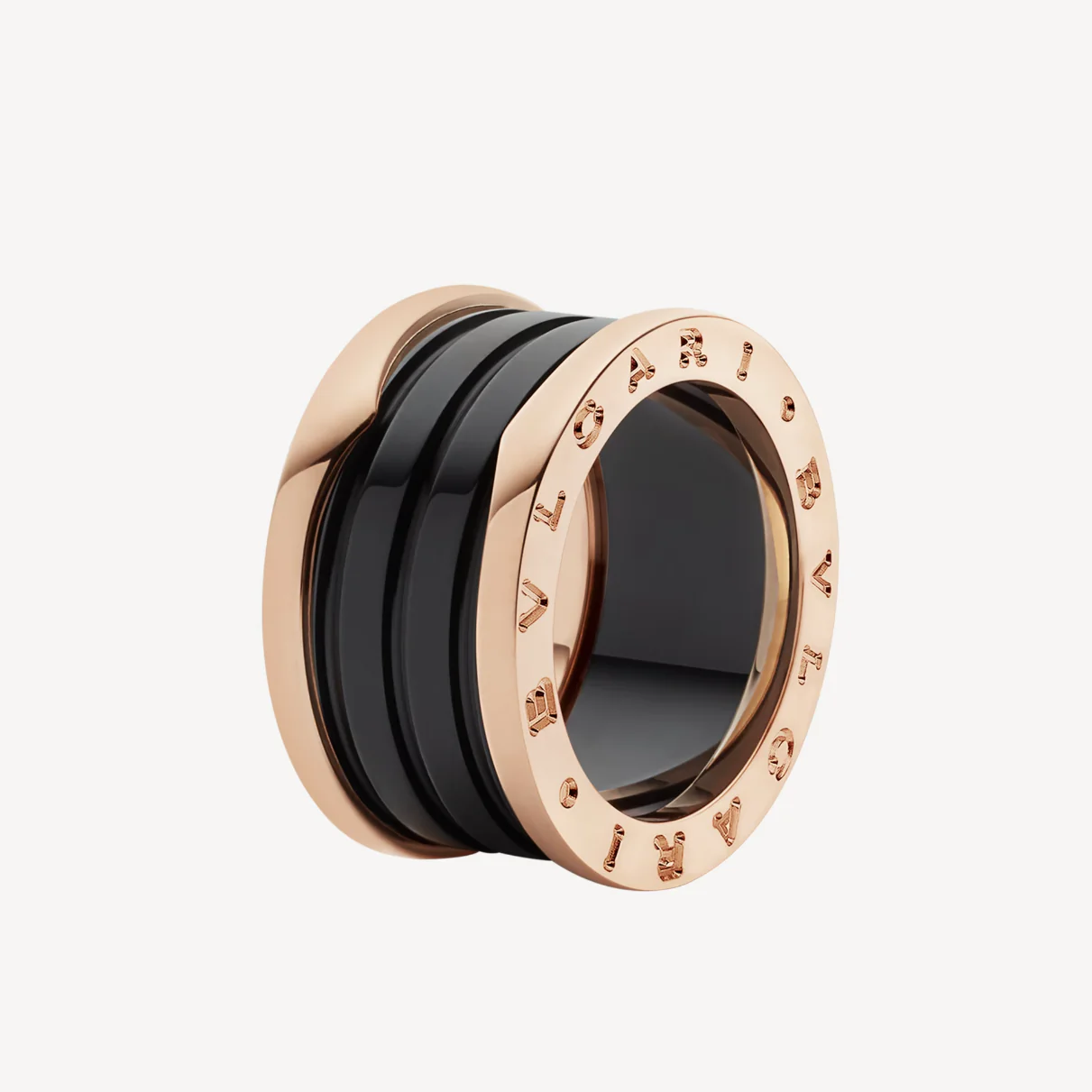 [BV]ZERO 1 FOUR-BAND LOOPS AND BLACK CERAMIC SPIRAL PINK GOLD RING