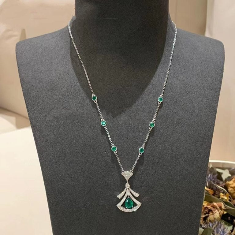 [BV]DREAM NECKLACE MALACHITE DIAMOND SILVER