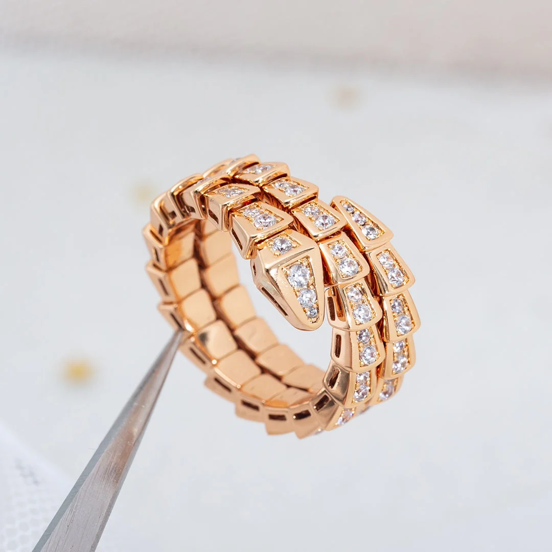 [BV]SERPENTI RING PINK GOLD DIAMOND DOUBLE ROW