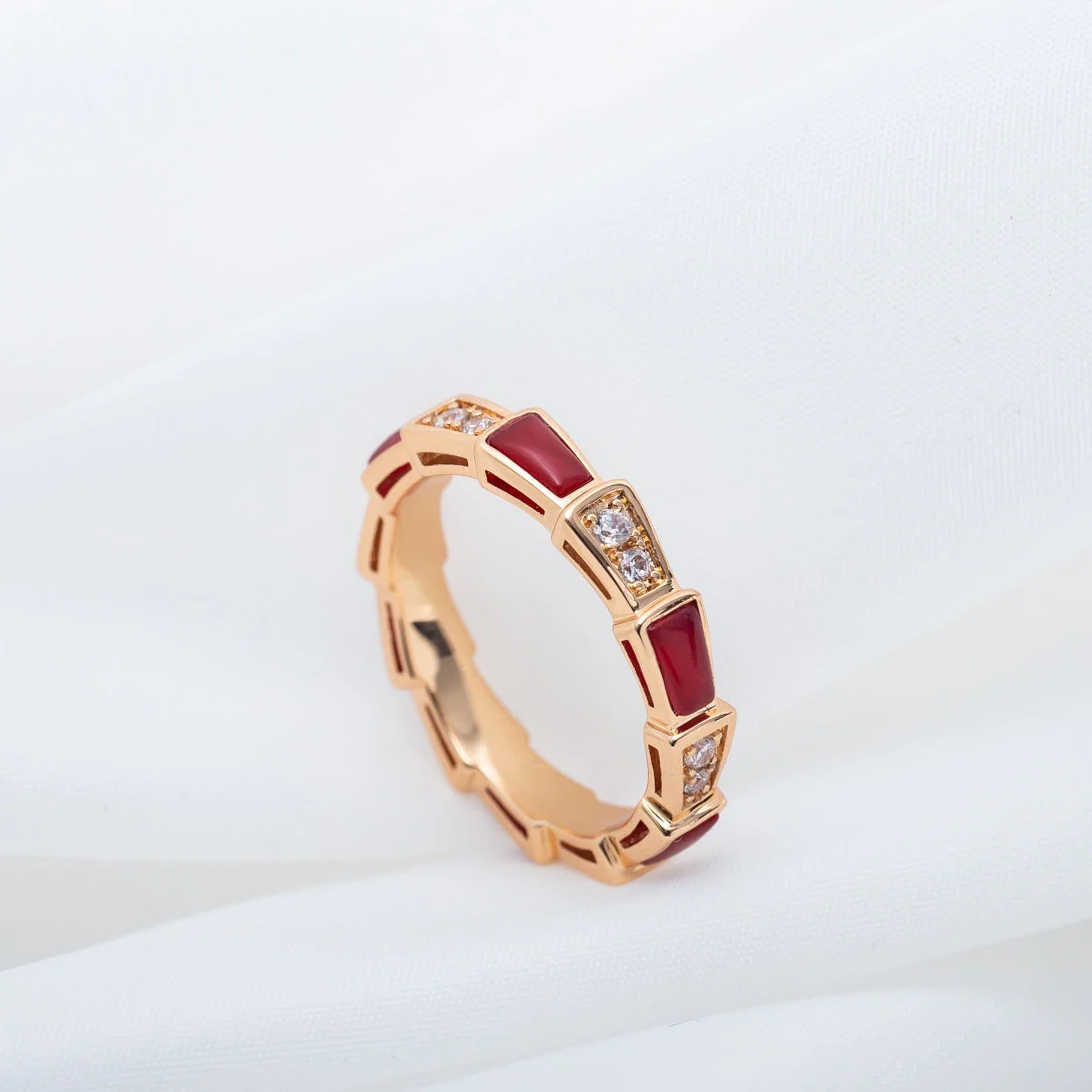[BV]SERPENTI RING PINK GOLD CARNELIAN DIAMOND 3MM