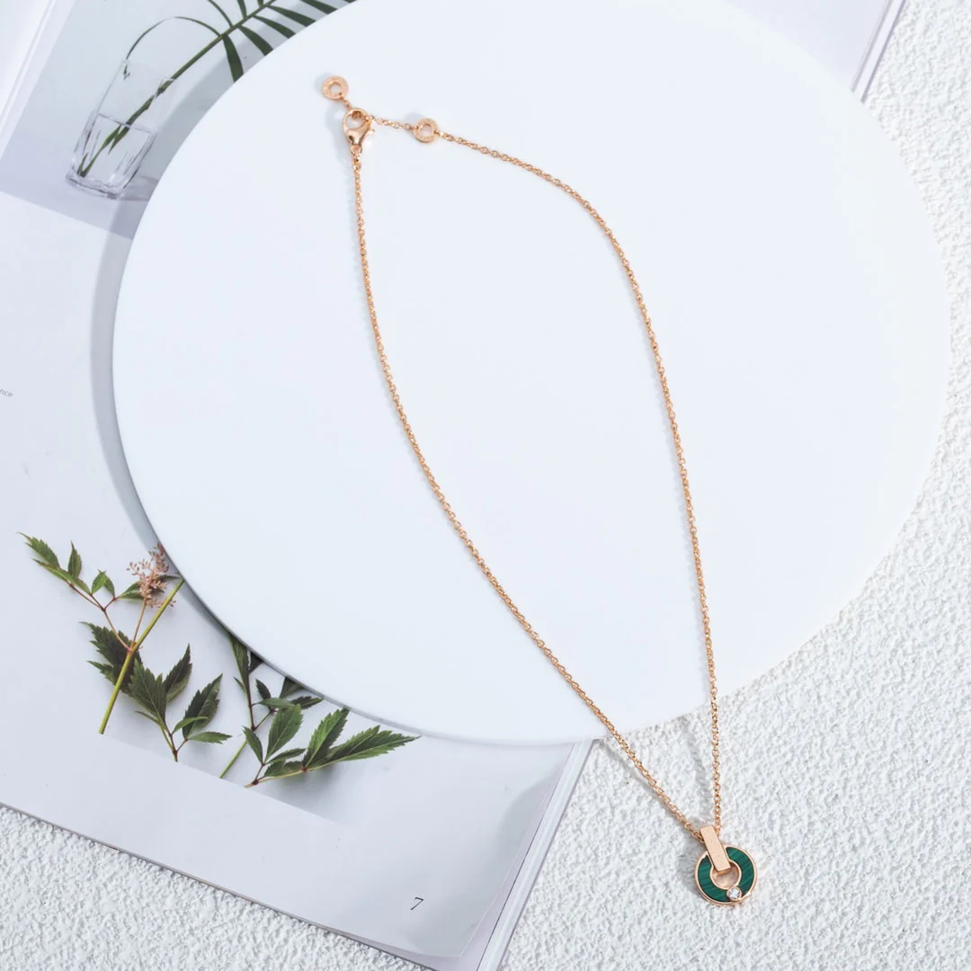 [BV]GARI NECKLACE PINK GOLD MALACHITE