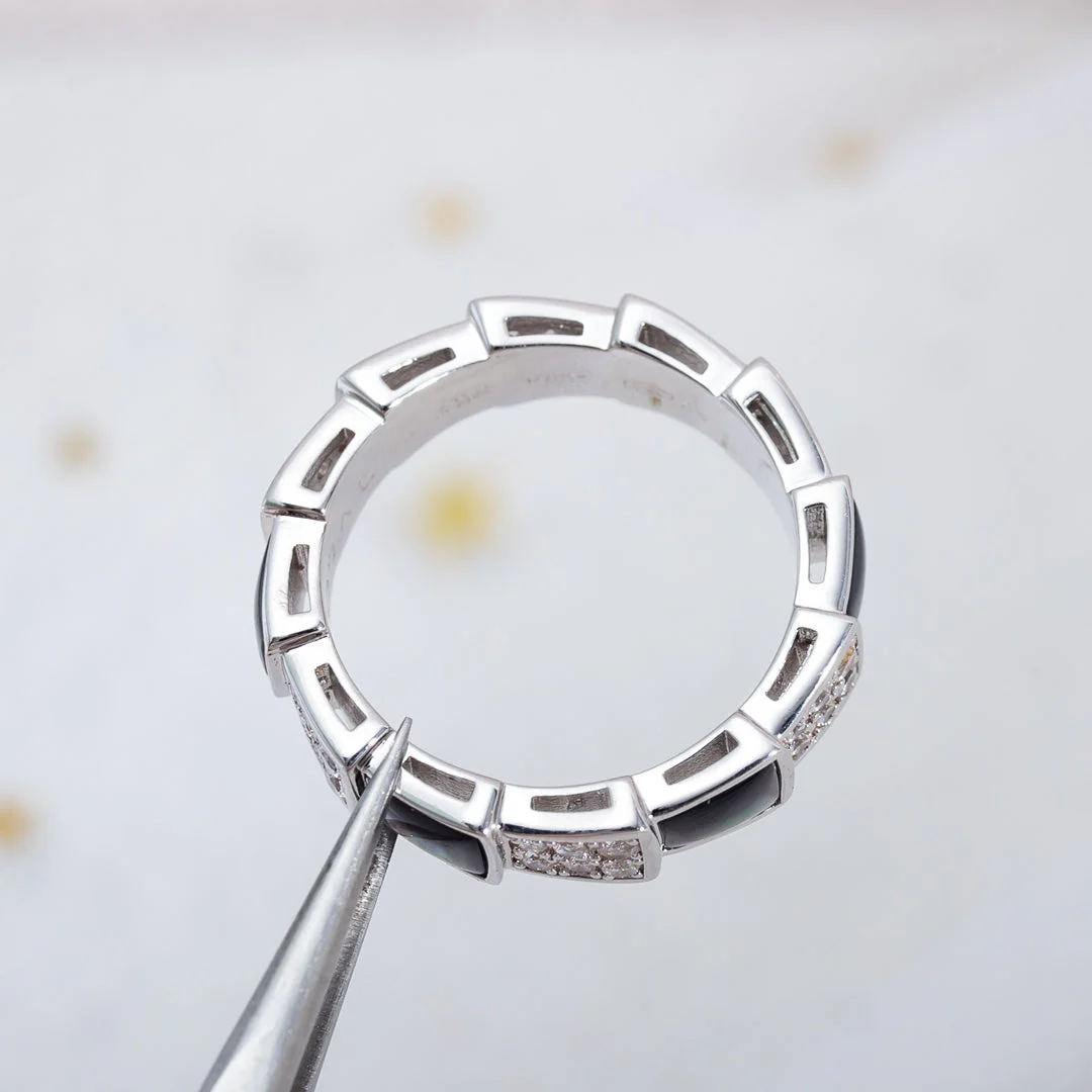 [BV]SERPENTI RING SILVER DIAMOND BLACK MOP 4MM