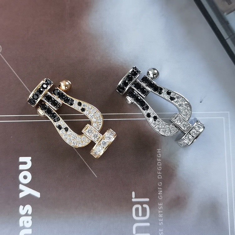 [FE]FORCE LARGE HORSESHOE BLACK WHITE DIAMOND BRACELET ROSE GOLD