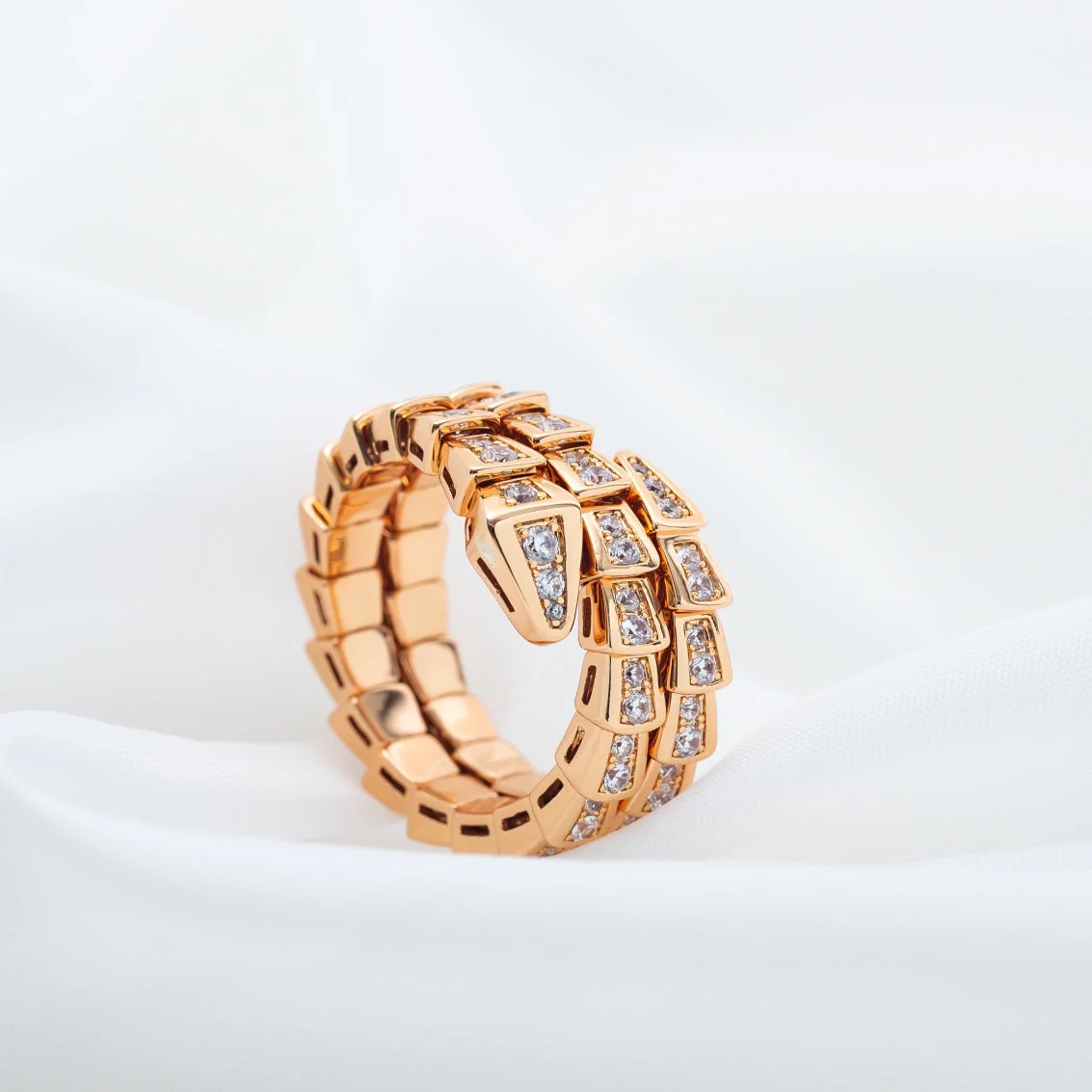[BV]SERPENTI RING PINK GOLD DIAMOND DOUBLE ROW