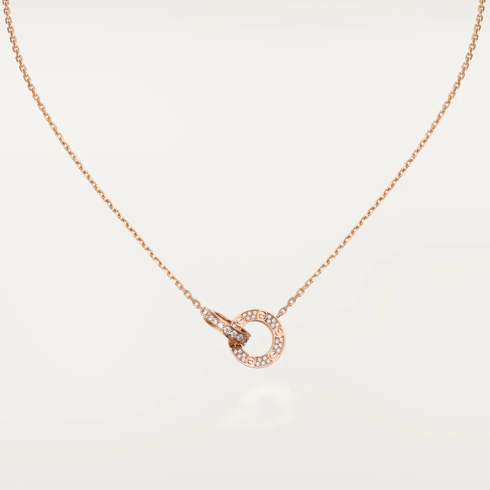 [CT]LOVE 7.6MM NECKLACE ROSE GOLD AND SILVER  FULL DIAMOND