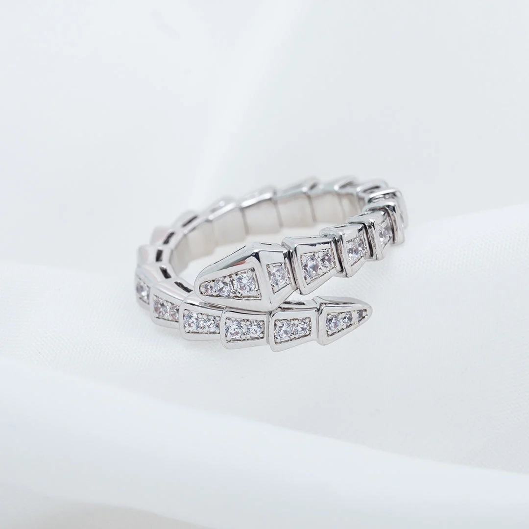 [BV]SERPENTI RING SILVER DIAMOND PAVED 4MM