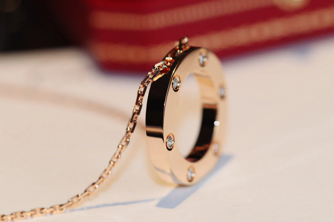 [CT]LOVE NECKLACE 16MM 6 DIAMONDS PINK GOLD