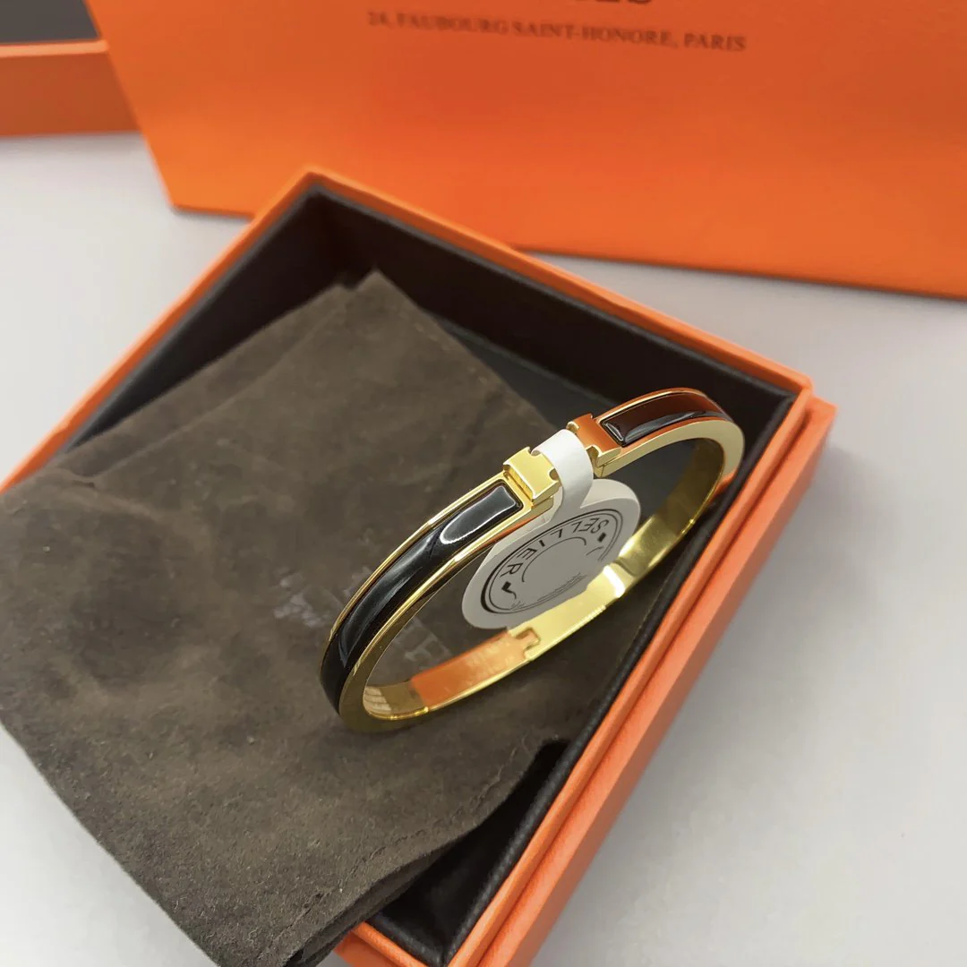 [Hmes]CLASSIC HM CLIC BLACK 8MM ENAMEL BRACELET