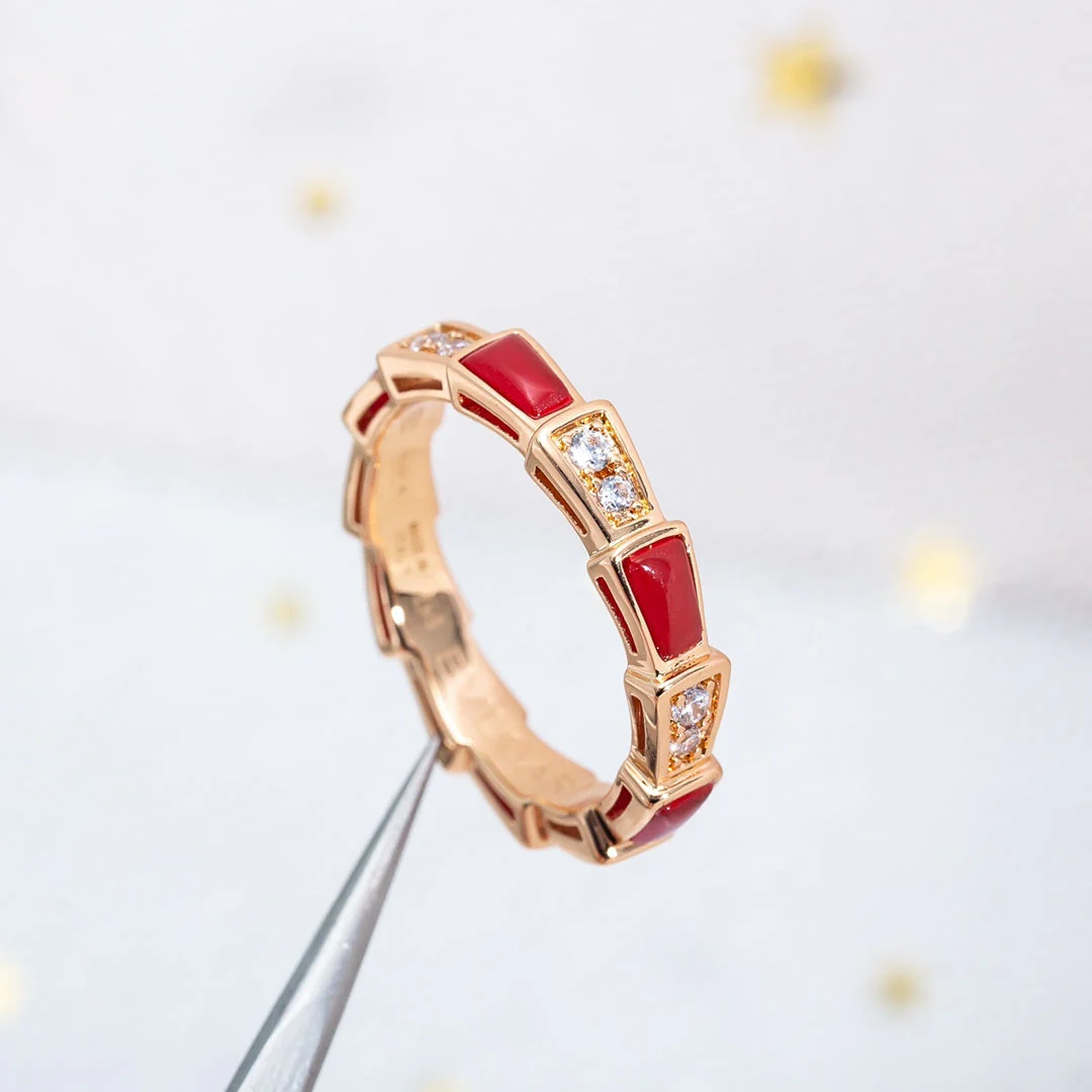 [BV]SERPENTI RING PINK GOLD CARNELIAN DIAMOND 3MM