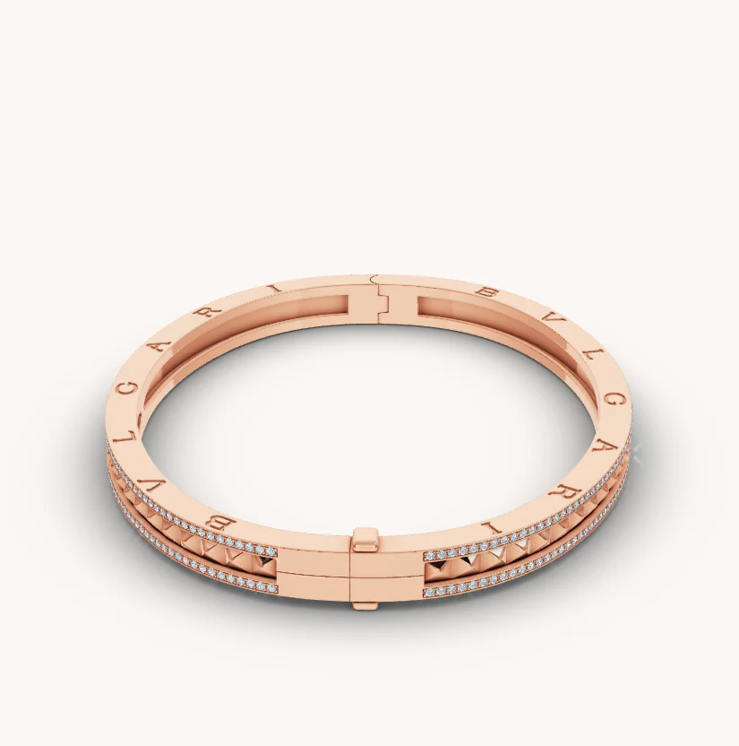 [BV]ZERO 1 SPIRAL AND PAVED DIAMOND PINK GOLD BRACELET