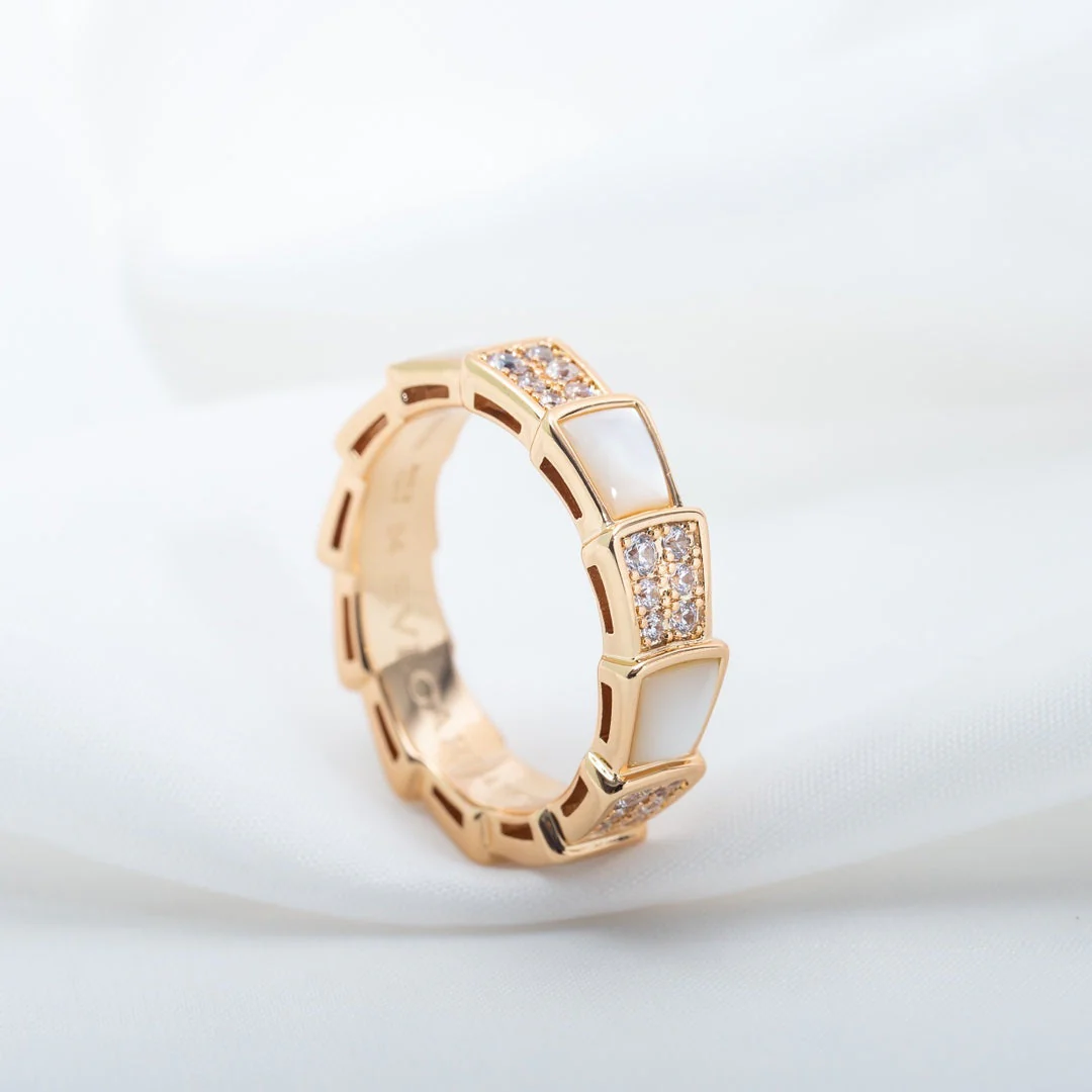 [BV]SERPENTI RING PINK GOLD MOP DIAMOND PAVED 4MM