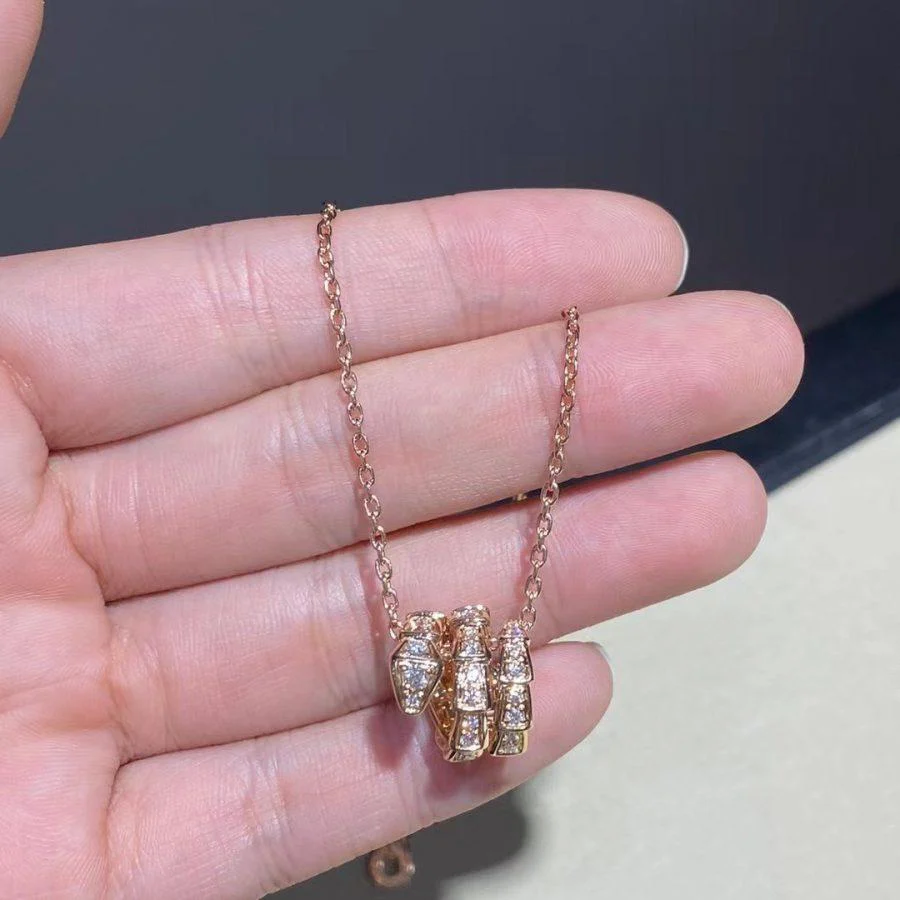 [BV]SERPENTI PINK GOLD NECKLACE DOUBLE RING DIAMOND