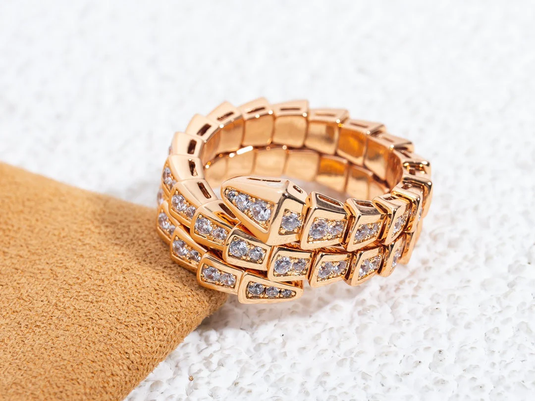 [BV]SERPENTI RING PINK GOLD DIAMOND DOUBLE ROW