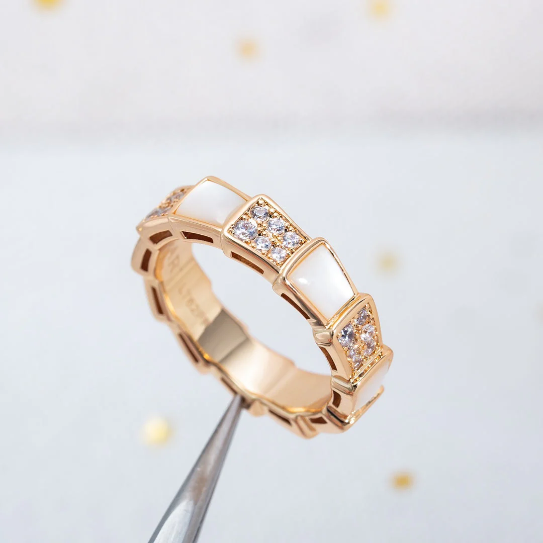 [BV]SERPENTI RING PINK GOLD MOP DIAMOND PAVED 4MM