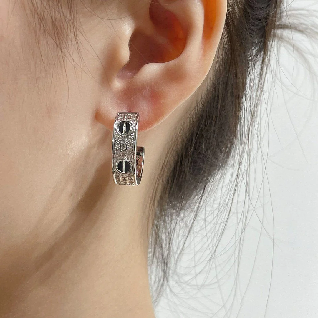 [CT]LOVE CERAMIC DIAMOND PAVED SILVER EARRINGS