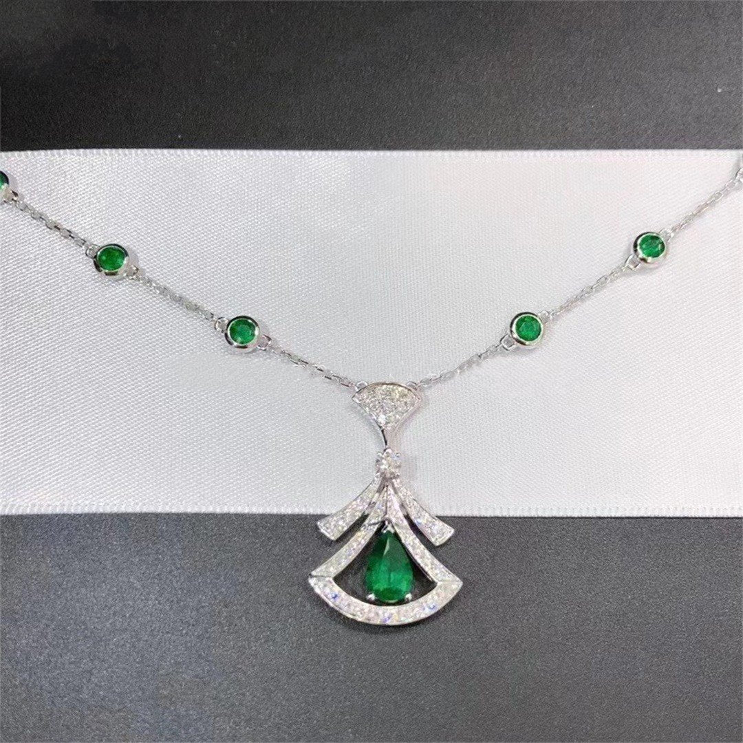 [BV]DREAM NECKLACE MALACHITE DIAMOND SILVER