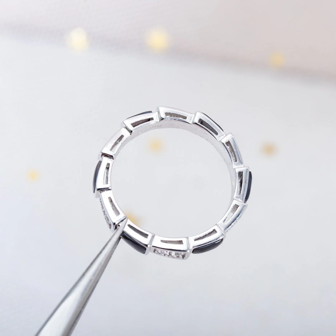 [BV]SERPENTI RING SILVER  DIAMOND BLACK MOP 3MM