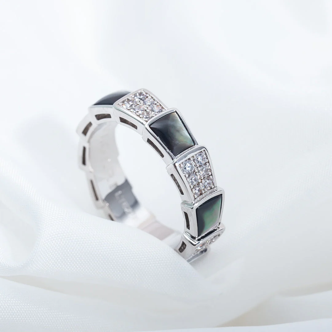 [BV]SERPENTI RING SILVER DIAMOND BLACK MOP 4MM