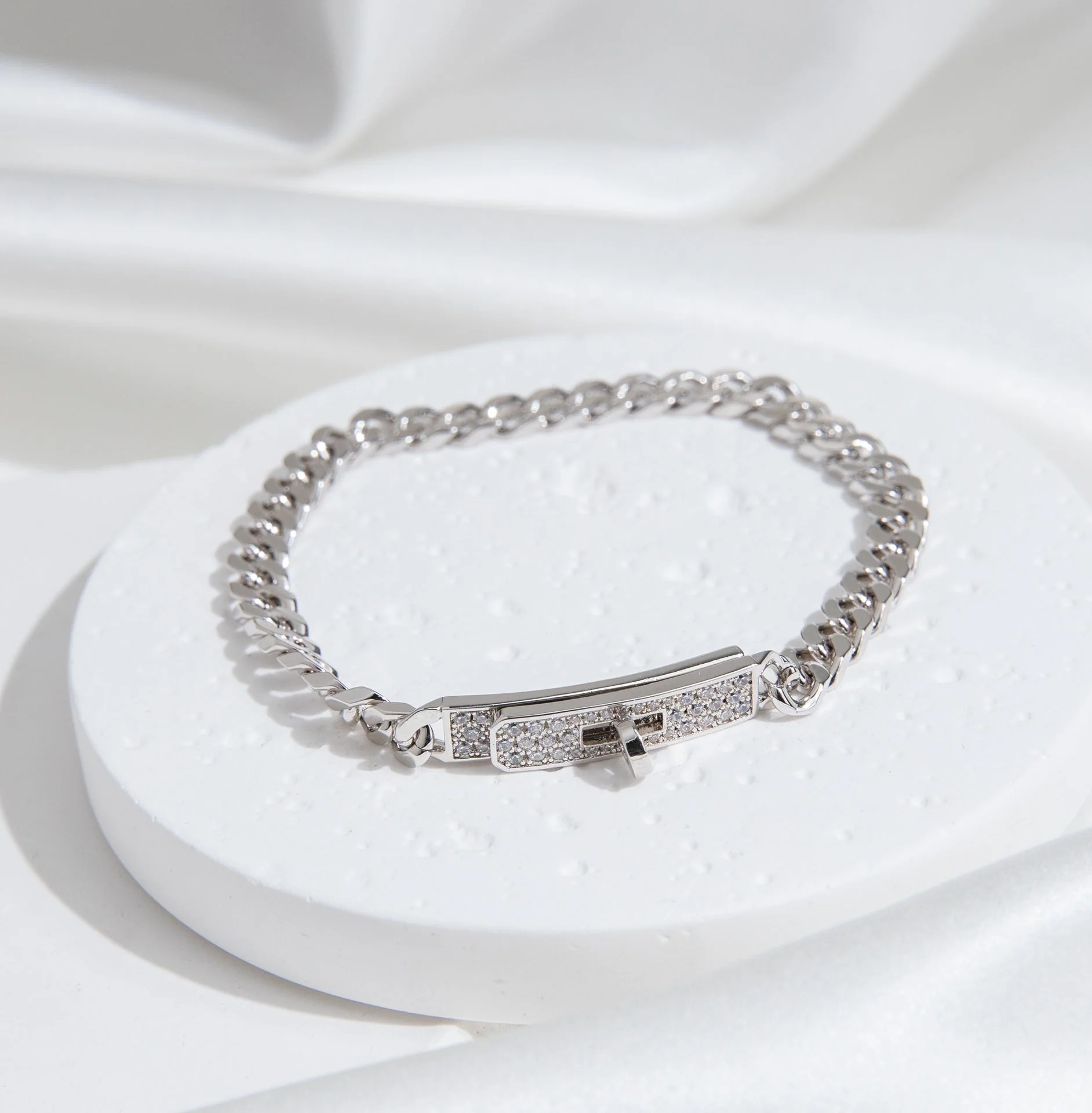 [Hmes]KELLY CHAIN SILVER DIAMOND BRACELET