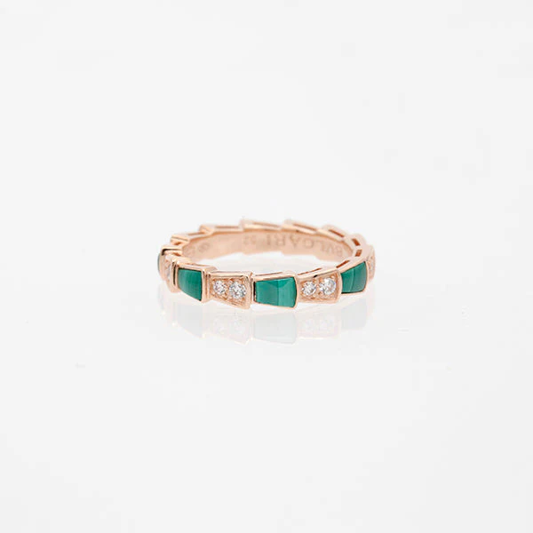 [BV]SERPENTI RING PINK GOLD MALACHITE DIAMOND 3MM