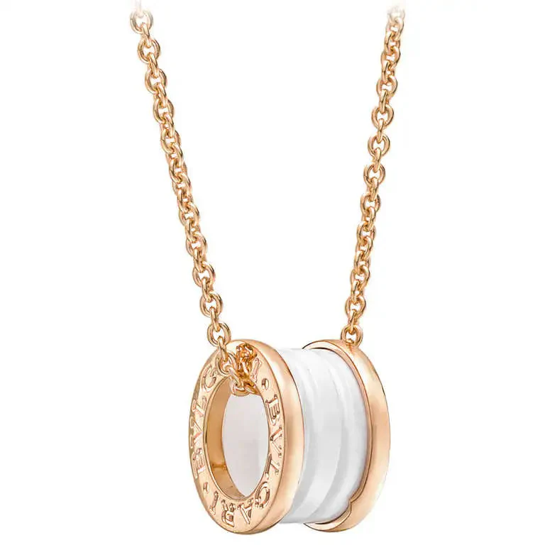 [BV]ZERO 1 WHITE CERAMIC PINK GOLD DIAMOND NECKLACE