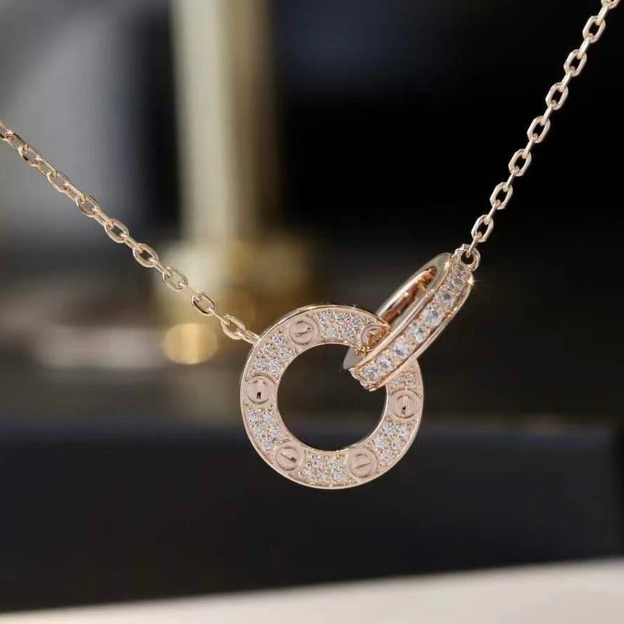 [CT]LOVE 7.6MM NECKLACE ROSE GOLD AND SILVER  FULL DIAMOND