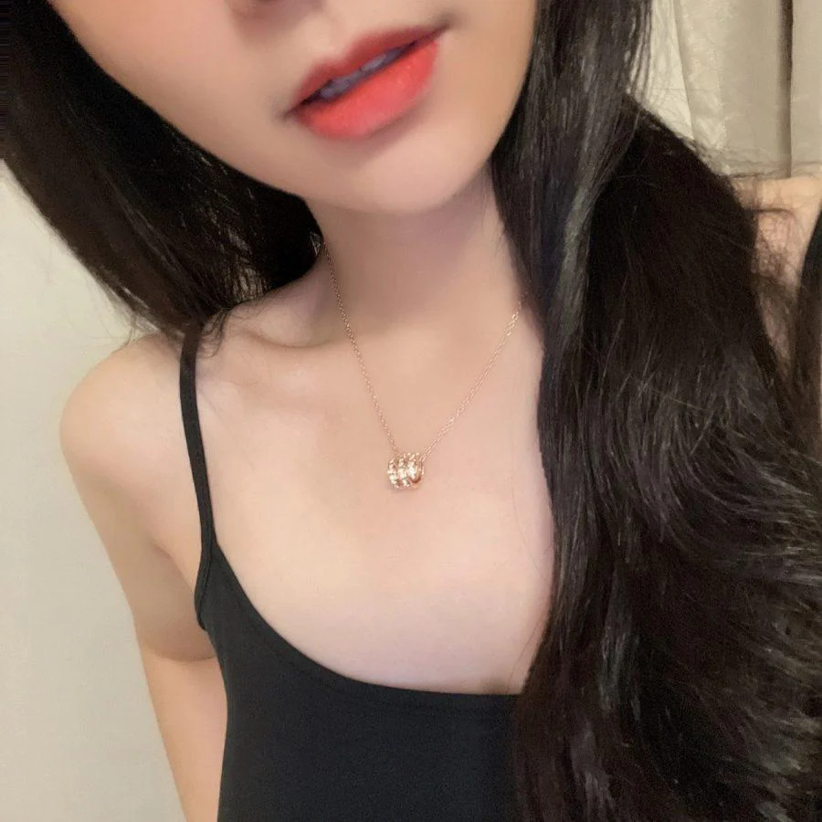 [BV]SERPENTI PINK GOLD NECKLACE DOUBLE RING DIAMOND