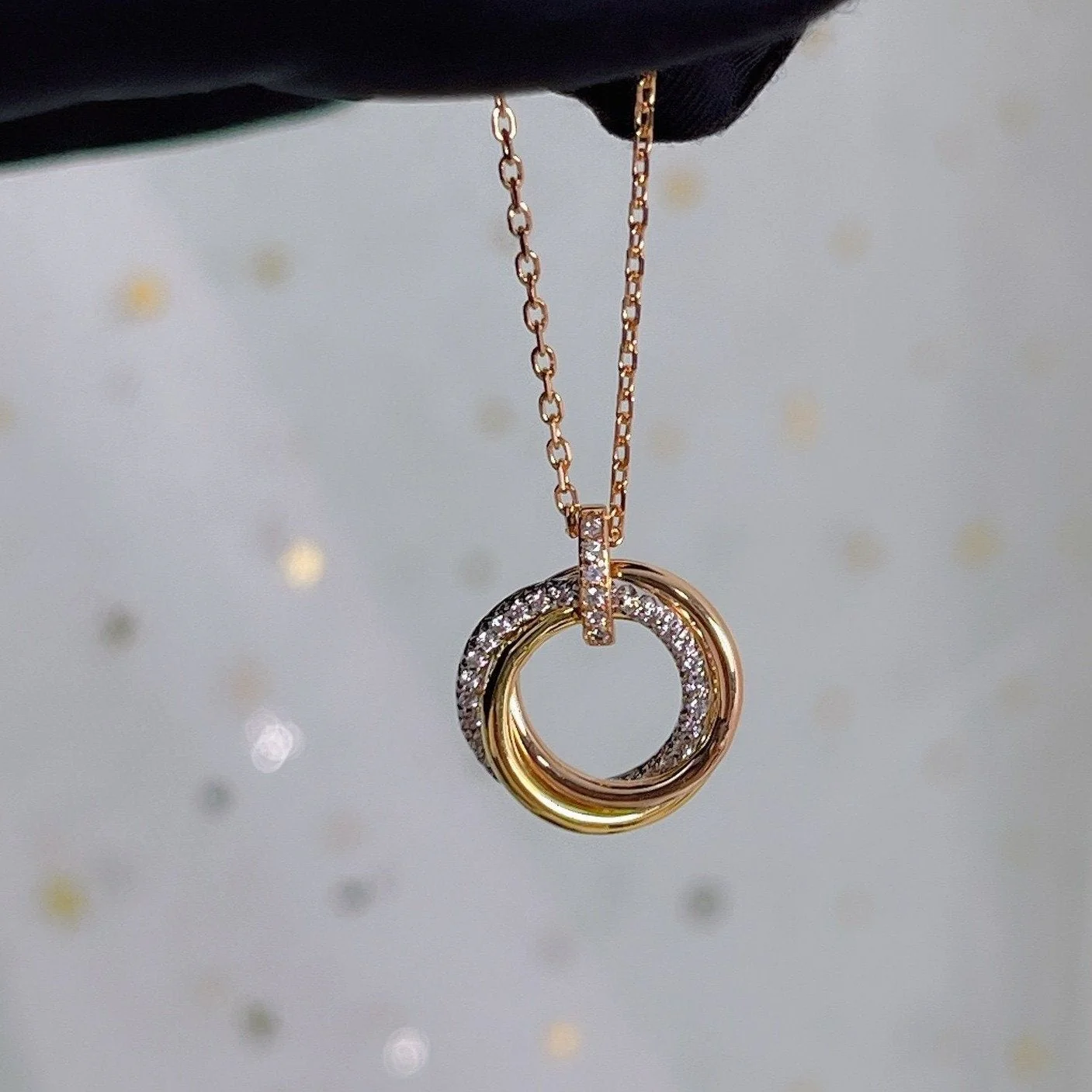 [CT]TRINITY NECKLACE SILVER GOLD PINK GOLD DIAMONDS