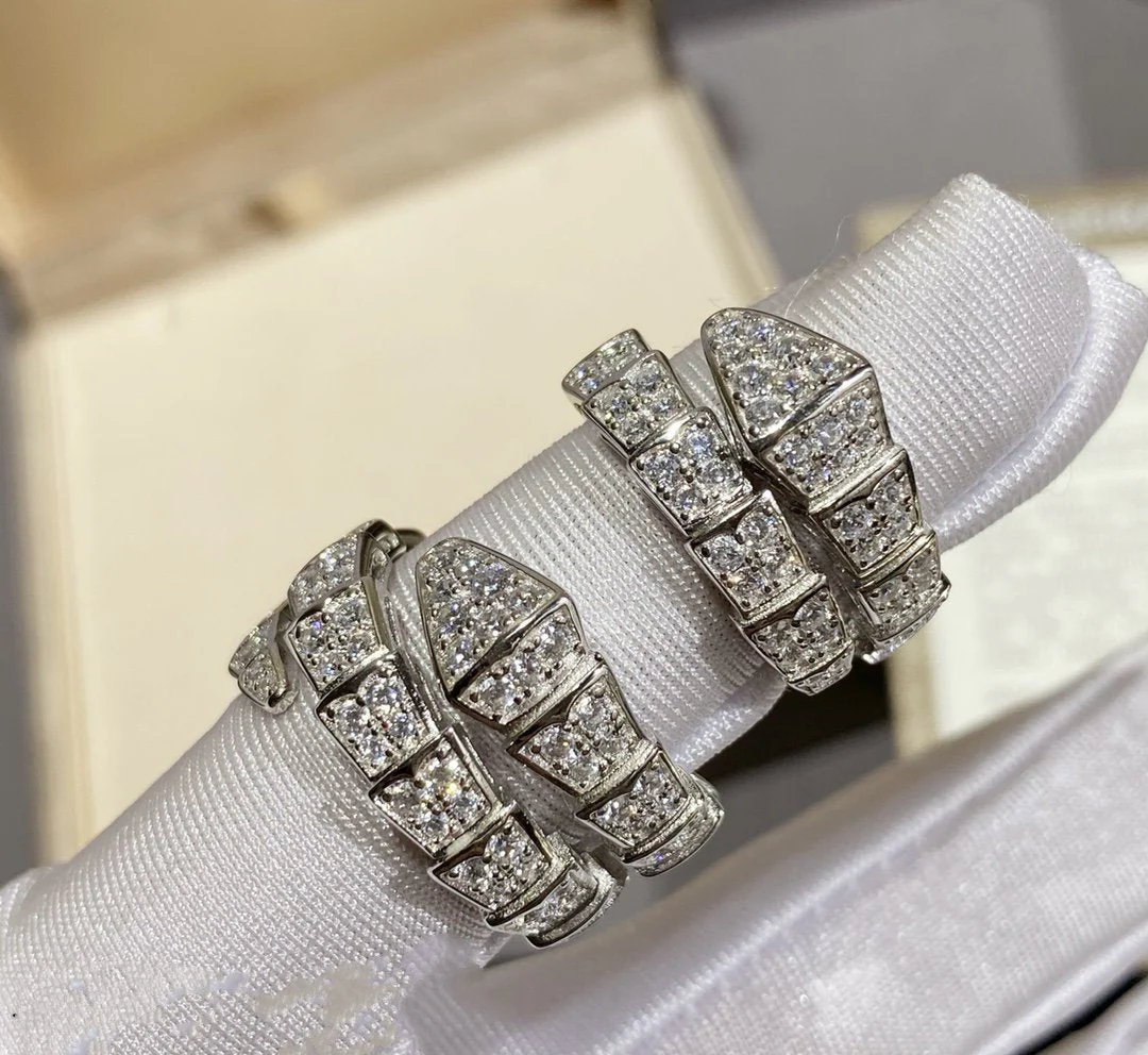 [BV]SERPENTI RING SILVER DIAMOND PAVED