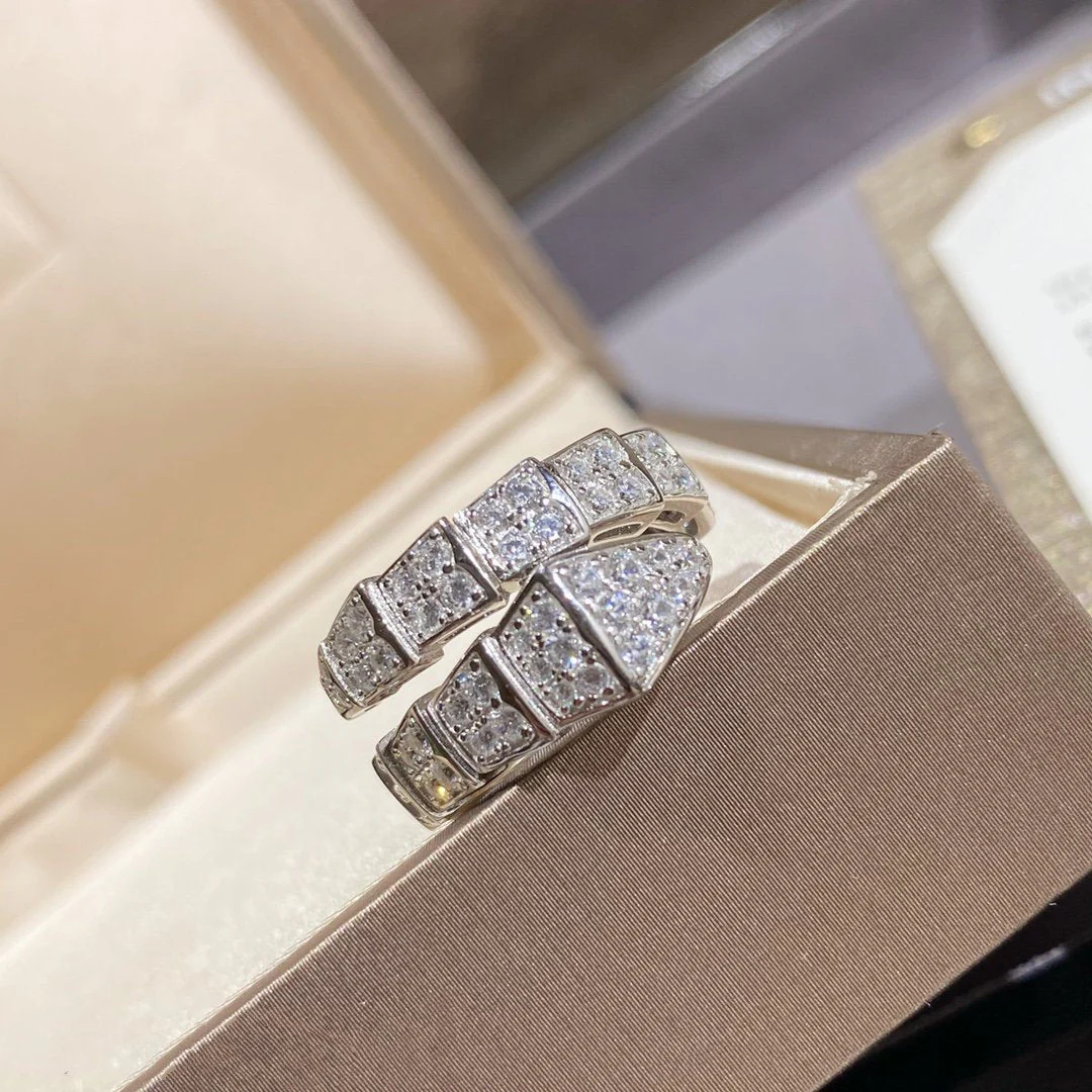 [BV]SERPENTI RING SILVER DIAMOND PAVED
