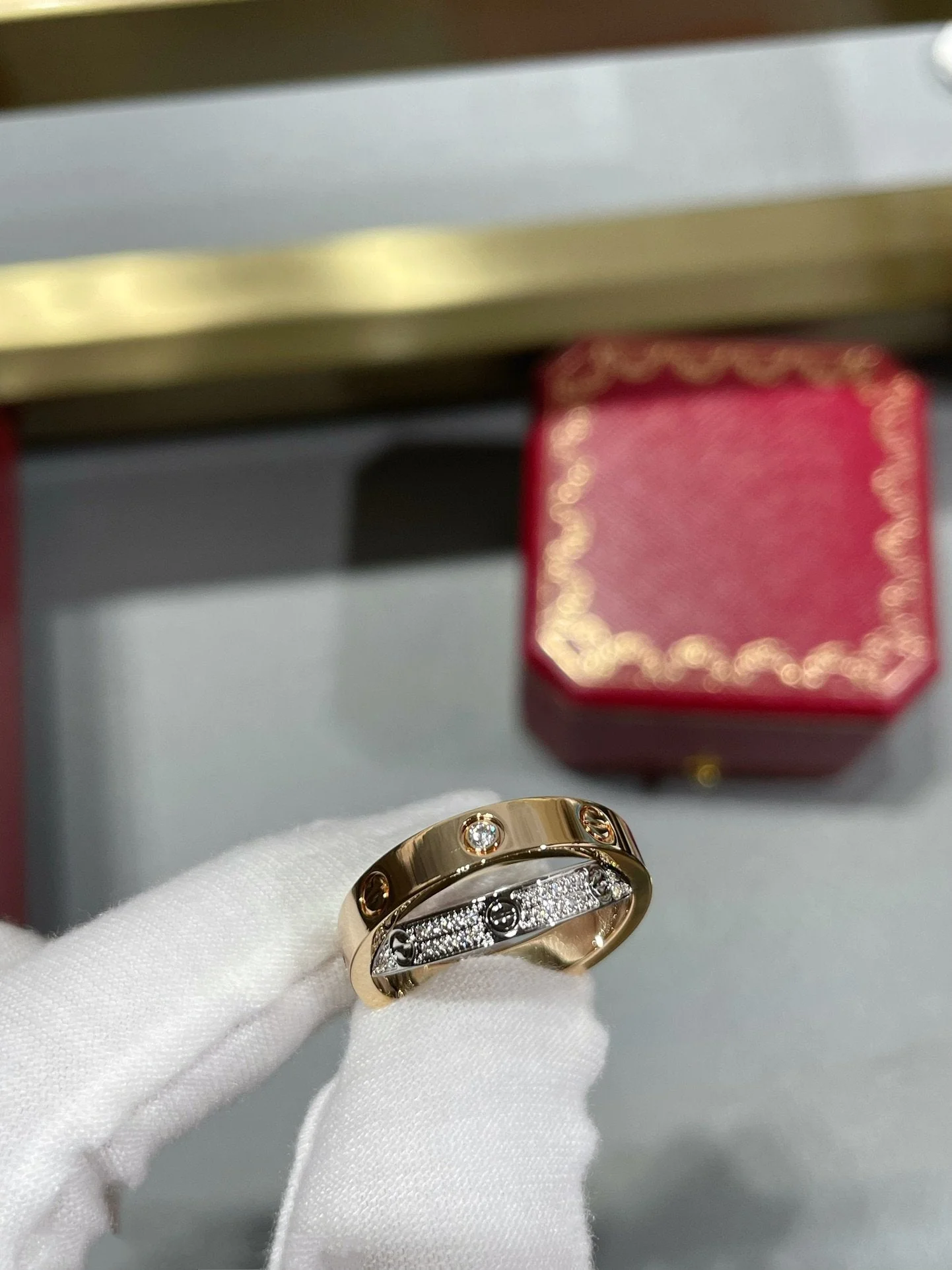[CT]LOVE PINK GOLD SILVER DIAMOND DOUBLE RING
