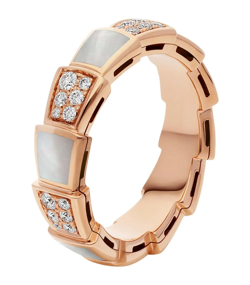 [BV]SERPENTI RING PINK GOLD MOP DIAMOND PAVED 4MM
