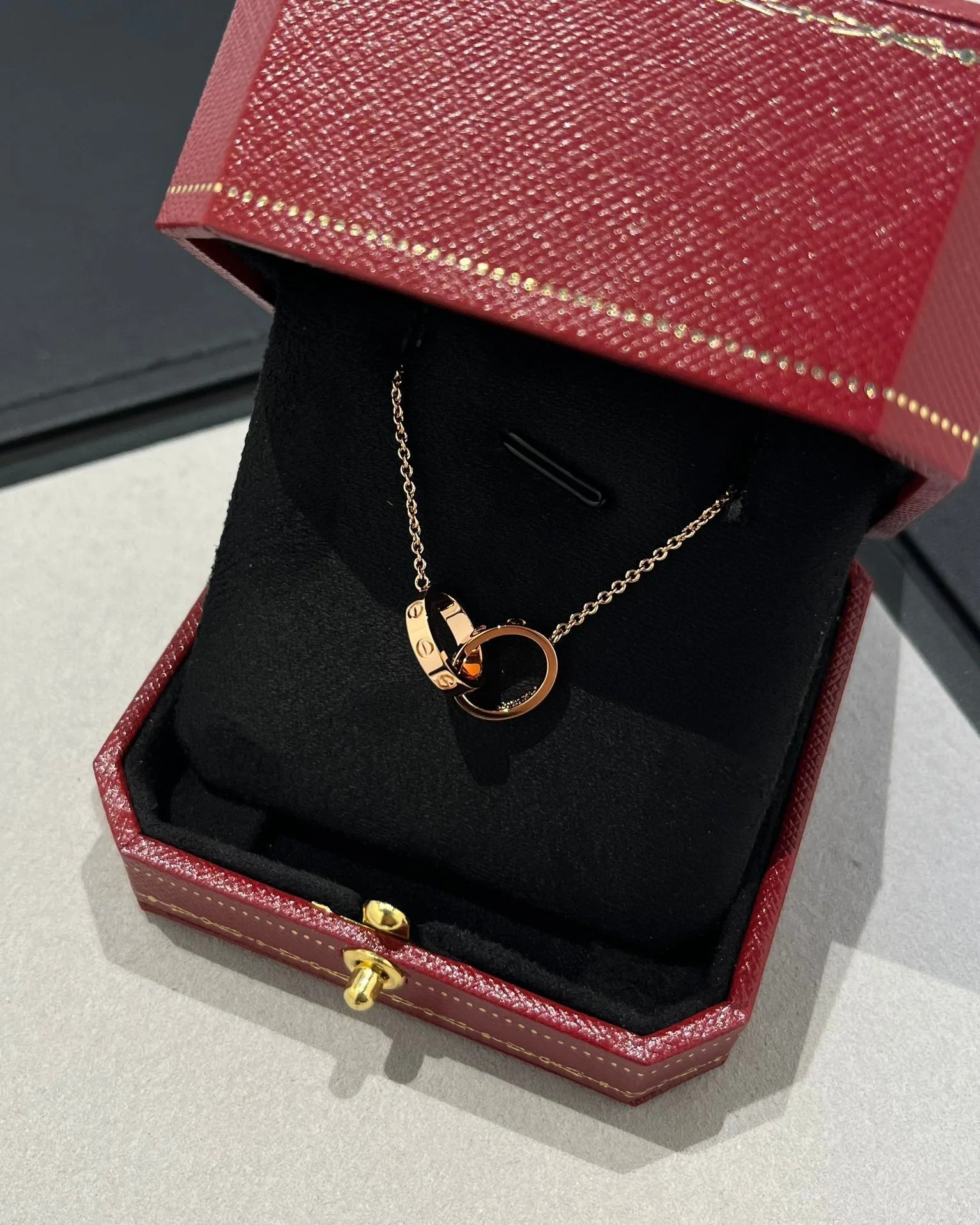[CT]LOVE NECKLACE DOUBLE RING PINK GOLD