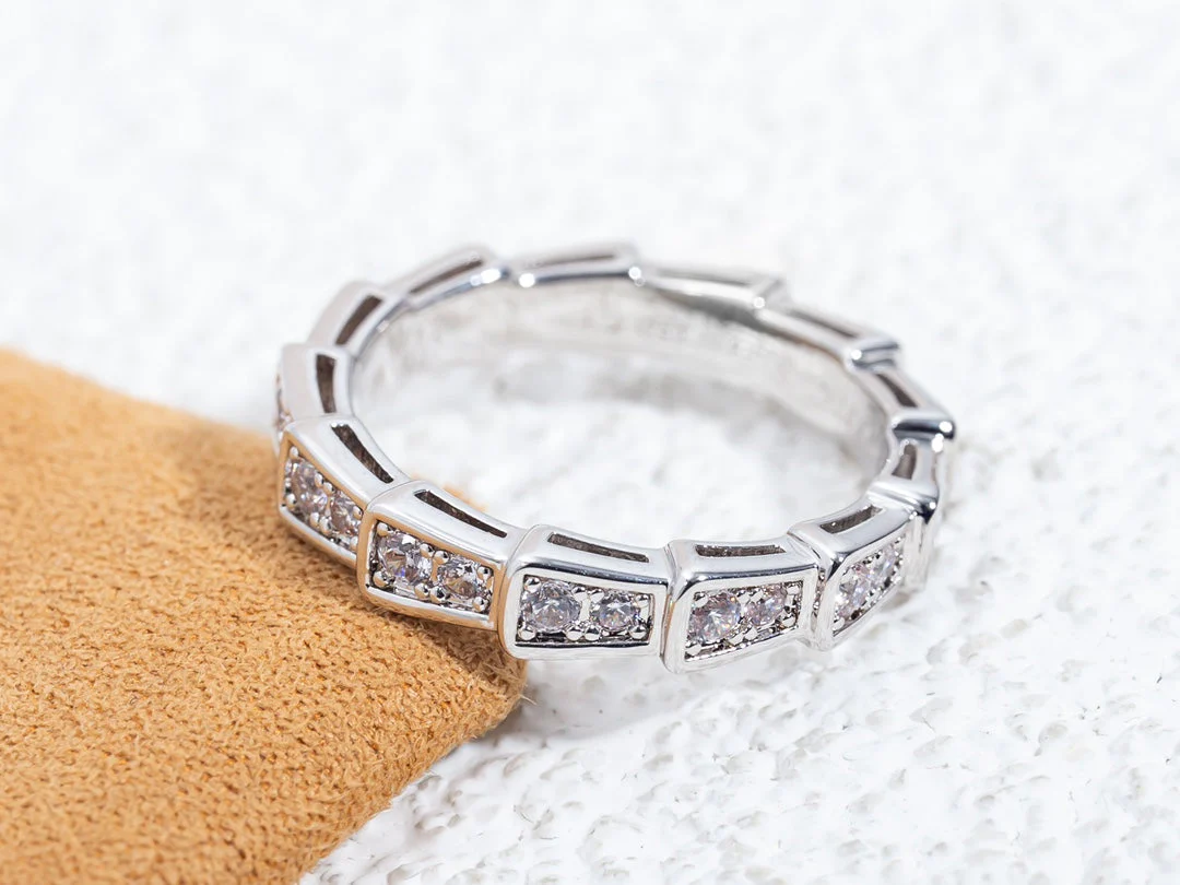 [BV]SERPENTI RING SILVER DIAMOND PAVED 3MM